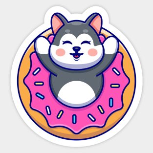 Cute husky with doughnut cartoon Sticker